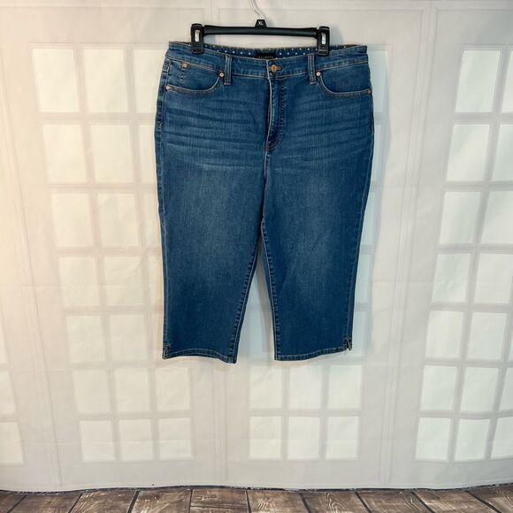 Talbots Blue Whiskered Cotton Blended Pedal Pusher Jean Size 14 - Picture 2 of 10